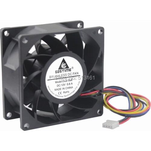 Gdstime 8038 DC 12V Waterproof Ball Bearing PWM 4 Pin 80x80x38mm Server Square Inverter Cooling Fans