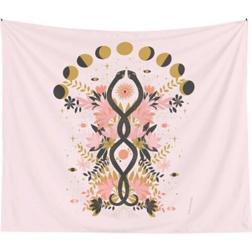 Pink Moon Phase Floral Tapestry Ouija Vintage Floral INSTrippy Tapestry Wall Prints Vintage Girls Moon Tapestry bedroom decor
