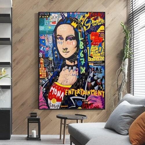 Graffiti Mona Lisa Street Art Posters and Prints Funny Canvas Painting on The Wall Art Picture for Living Room Cuadro Home Decor