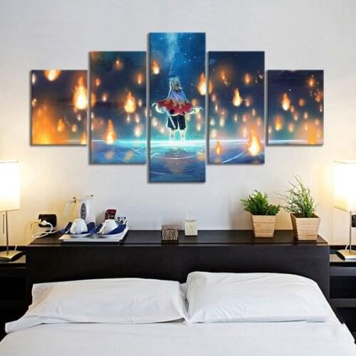 Wall Decoration Paintings 5 Panel Demon Slayer Poster Rengoku Kyoujurou Kimetsu No Yaiba Anime Poster Canvas Wall Art Paintings