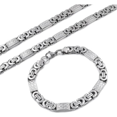 CHIMDOU Jewelry Sets For Men Flat Byzantine Stainless Steel Bracelet Necklace Set Silvr Color Chain 2018 Fashion Hip Hop Jewelry