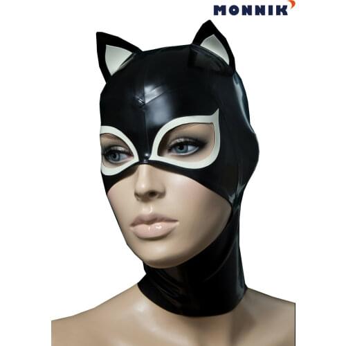MONNIK latexLatex mask Sexy Black Latex Hood Rubber Mask with Small Ear Gummi 0.4mm for Catsuit Wear