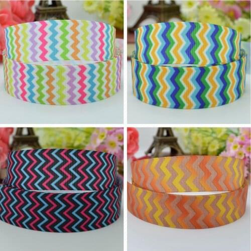 10 Yards 22mm 7/8" Chevron rainbow Pretty Girls Printed grosgrain ribbon hair bow Headwear DIY hair accessories retail B0929