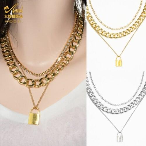 ANIID Multilayer Womens Neck Chain Lock Necklace Gold Silver Color Chunky Thick Plated Choker Dubai Vintage Party Jewellery