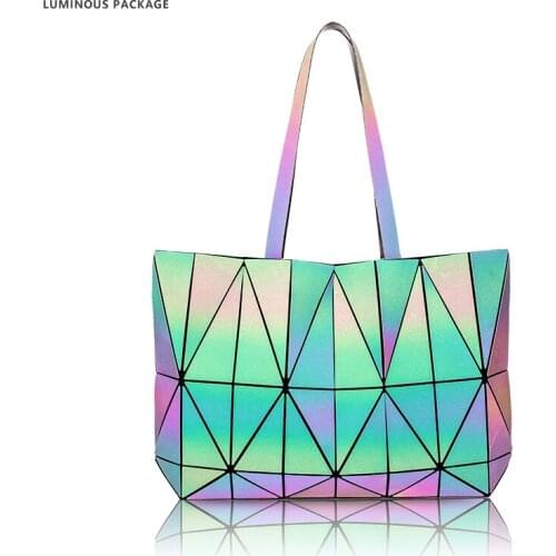 2021 Hot fashion lingge woman handbag luminous reflective geometric tote folding lady shoulder bag