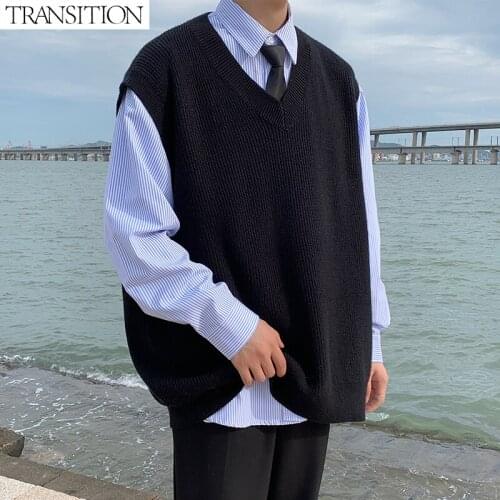 21/Autumn Mens Korean version loose solid color V-neck sweater vest