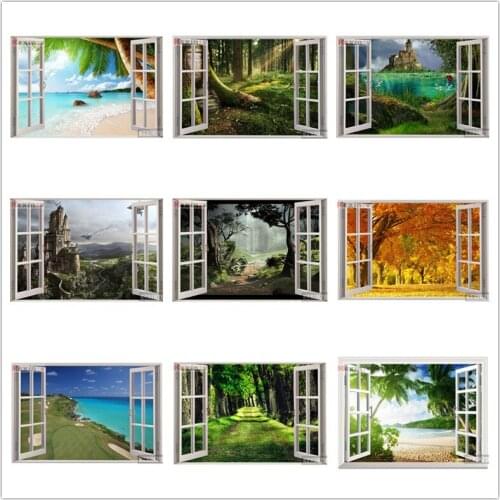 Kexinzu Full Square Drill 5D DIY Diamond Painting Diamond Embroidery Window Scenery Cross Stitch Rhinestone Mosaic Decor Gift