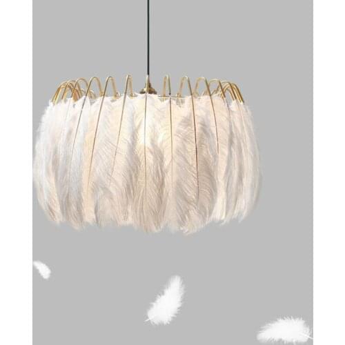 Nordic Bedroom E27 Led Pendant Light D50/60cm Plate Gold Metal White Feather Modern Pendant Lamp White Suspend Lamp Luminarias