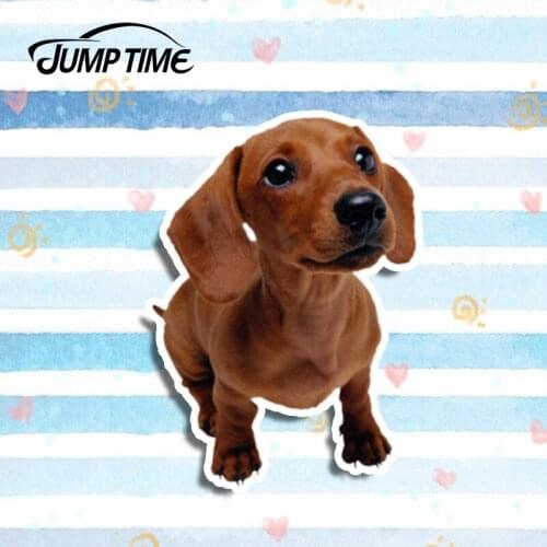 Jump Time 13cm x 10.5cm Dachshund Pet Dog Funny Decal Vinyl Animal Stickers Car Styling Waterproof Decal Motor Car Accessories