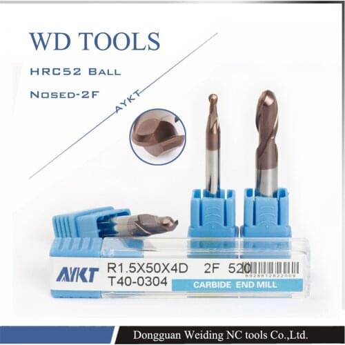 R0.5X50LX4D 5pcs top quality HRC52 TiAIN-coated CNC tools/Solid Carbide Square Ball Nose End Mills/Milling cutters/Router bits