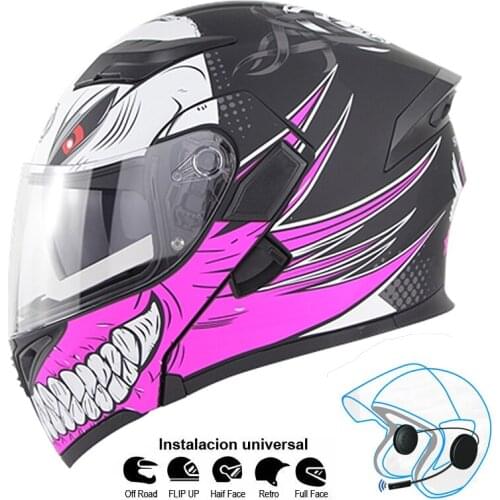 Motorcycle Flip Up Helmet Bluetooth-compatible Headset Stereo Earphone Racing Motocross Full Face Double Lens Helmet Headphones