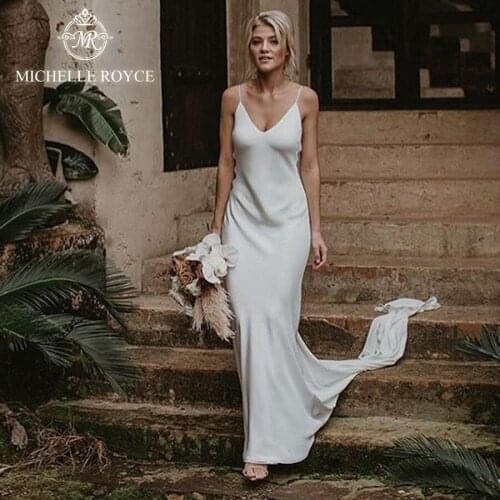 Michelle Royce Mermaid Wedding Dresses 2020 Sexy V-neck Spaghetti Straps Backless Chapel Train Bridal Gowns Vestido De Noiva