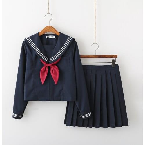 Navy blue JK uniform Autumn Summer Short/long Sleeve Japanese School Uniforms For Girls Sailor Pleated Skirt JK Sets Uniform