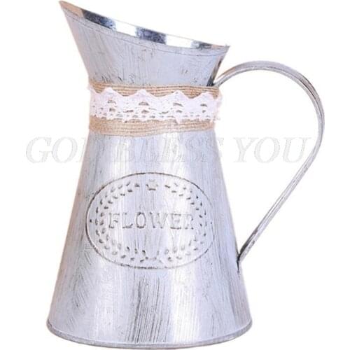 Vintage Tin Bucket Fashionable Iron Flower Vase Retro Metal Jugs for Home Office Party Festival Decoration Wrought Country Style