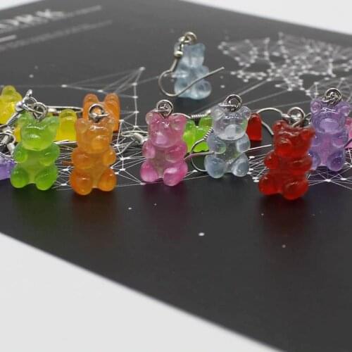 Cute Cartoon Animal Bear Hanging Earrings Resin Colorful Candy Color Cute Bear Earrings For Women Girls Fun Party Jewelry Gifts