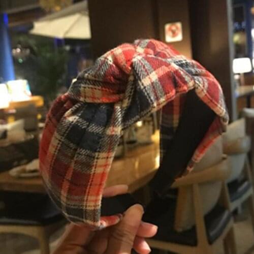 Women Hair Accessories Classic Plaid Headband Wide Cotton Hairband Headband Girls Korean Hairband Adults Headdress Headband Knot