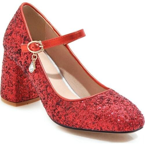 High fashion wedding shoe age season in 2019 new product with thick with sequins 33-48 code lighter single woman shoes