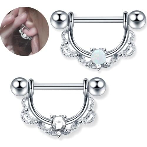1Pc Fashion Barbell Earring Stud Tragus 14G Opal Nipple Rings Piercing Stainless Steel Crystal Breast Rings Women Body Jewelry