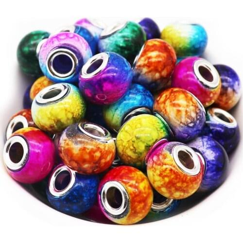 10Pcs New Marbling Color Gradient Murano Glass Crystal Large Hole European Beads Spacer fit Pandora Bracelet for Jewelry Making