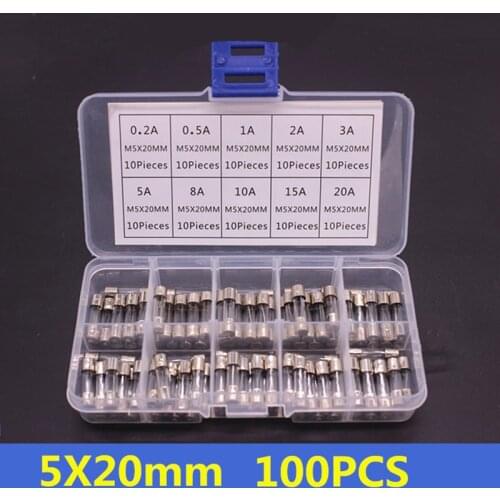 100pcs Fast-blow Glass Fuses Set 5x20mm Tube Fuses 0.2A 0.5A 1A 2A 3A 5A 8A 10A 15A 20A use of fuses