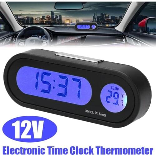 2 in 1 12V LCD Digital Backlight Time Clock Thermometer Dashboard Gauges Car Electronic Thermometer Universal