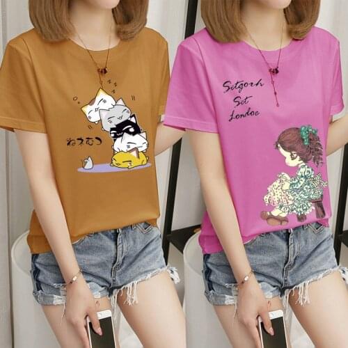 2021 T-shirts Women Korean Fashion Tops Shirts Short Sleeve Round Neck Printing Nack T-Shirts Leisure Top Tee Casual Ladies Top