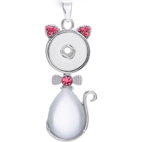 Cat 215 Interchangeable Charm Jewelry For Women Rhinestone Ginger Snap Button Jewelry Pendants Necklace (fit 18mm button)