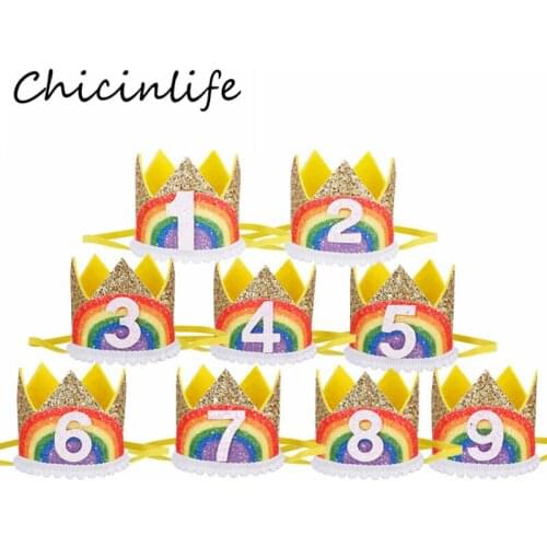 Chicinlife 1Pcs 1-9 Years Old Birthday Crown Headband Baby Shower Kids Favors Cap Boy 1st Birthday Party Hats Decoration Supplie