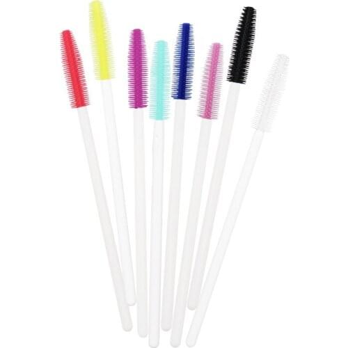 Hot 50 Pcs Disposable Silicone Eyelashes Brushes White Handle Mascara Stick Eye Lash Brush Eyelash Extension Women Makeup Tools