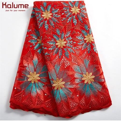 Kalume Red African Swiss Lace Fabric 2021 Swiss Voile High Quality Design Dry Nigerian Cotton Lace Fabric Diy Party Dress H2472
