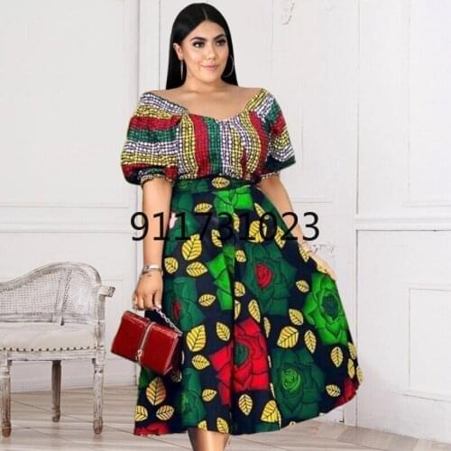 2 Piece Sets Tops And Skirt African Dresses For Women Fashion Clothing Dashiki Midi Dress Summer African Wear Matching Sets