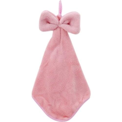 Lovely Bowknot Super Soft Absorbent Microfiber Hand Towel Hanging Bathroom Kitchen Towel Cleaning Cloth 42x24cm