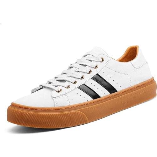 Men Genuine Leather Shoes Casual Soft Breathable Sneakers Luxury Natural Pig Skin Vulcanized Non-slip Rubber Male Shoes