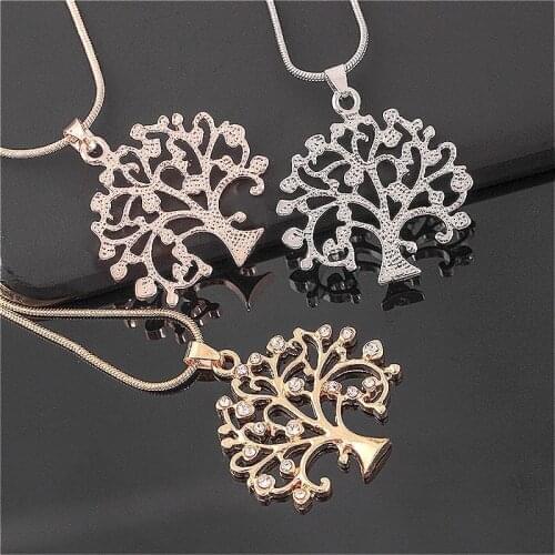 Hot Sale Car Ornaments Necklace Personality Round Tree of Life Necklace Rose Golden Metal Chain Pendant For Women Jewelry Gifts