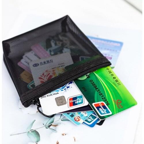 Women Black Small Coin Wallet Bags Mesh Transparent Earphone Money Key Card Holder Girl Small Purse Pouch