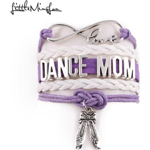 Little MingLou 4 colors Infinity love Dance mom Bracelet Dancing shoes Charm leather wrap bracelets & bangles for Women jewelry