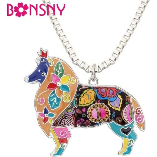 Bonsny Maxi Statement Metal Alloy Border Rough Collie Dog Choker Necklace Chain Collar Pendant 2016 Fashion Enamel Jewelry Women