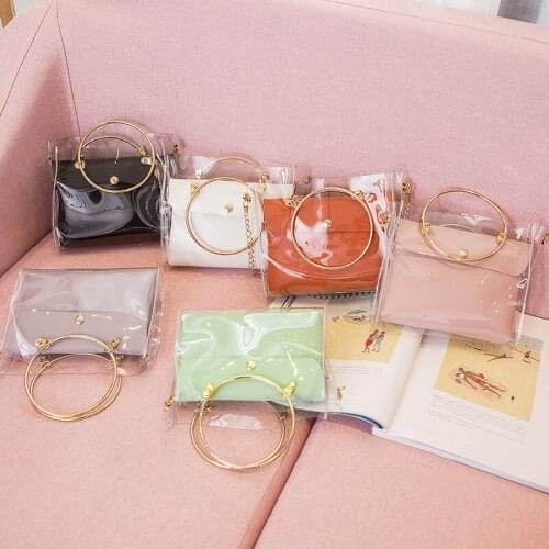 Fashion Transparent Small Square Single Shoulder Diagonal Ladies Jelly Handbag Y398 18X5X15.5cm