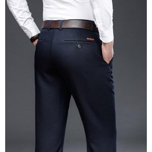 Business Fashion Stretch Casual Pants 2021 Autumn And Winter New MenS Loose Straight Modal Trousers Regular Fit Male Brand Grey