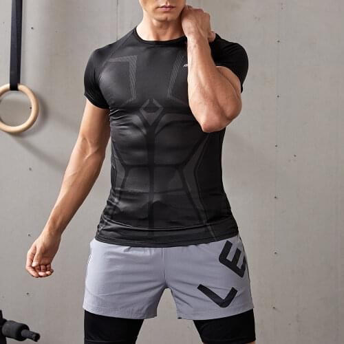 Men Running T Shirt Sweat Wicking Compression Elastic Workout Gym Basketball Short Sleeved Tee Sport Jersey Sportswear Tshirts