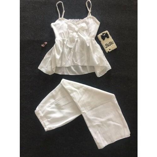 Yomrzl A422 New arrival summer cottone womens pajama set white sweet sleep set 3/4 length pants sleepwear indoor clothes