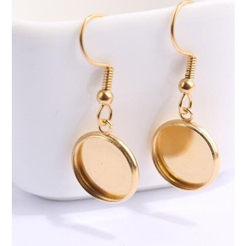 Reidgaller 5 pairs stainless steel gold plated earring base 12mm dia blank cabochon settings diy earrings hooks finding
