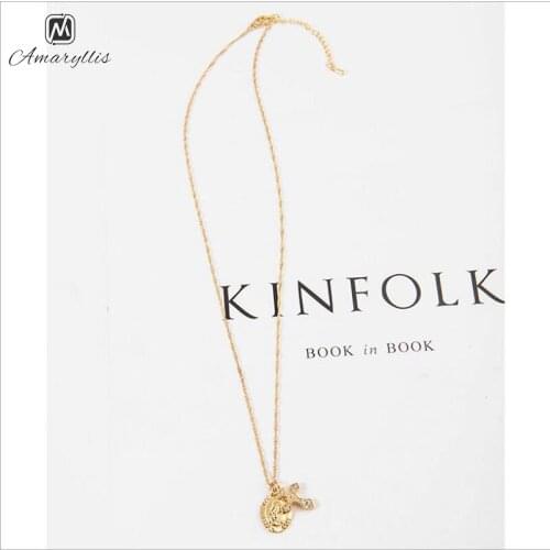 Amaiyllis Religious Style link Chain Necklace Vintage Cross Virgin Mary Pendant Necklace Christian Charm Dangle Necklace Collier