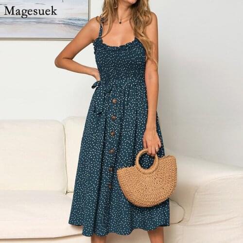 Casual Summer Dress Women Beach Style Backless Boho Dress Ladies Plus Size Loose Polka Dot Midi Dresses Sundress Vestido 13189