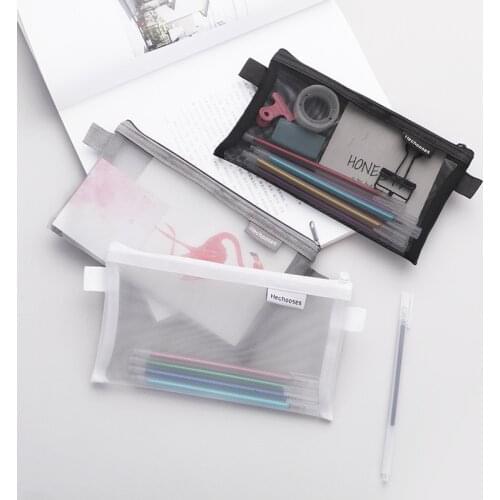 Simple Transparent Mesh Pencil Case Storage Bag Student Exam Special Portable Pencil Case Large Capacity Stationery Bag