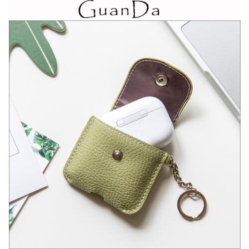Luxury Genuine Leather Sleeve Cover For Apple Airpod Bluetooth Wireless Earpphone Keychain