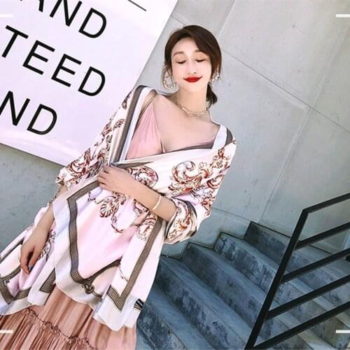 2020 new summer women fashion quality soft silk scarf flower print scarves female shawls holiday Beach cover-ups wraps hot sale