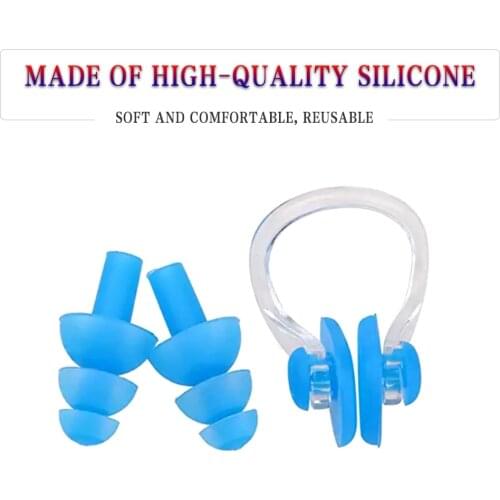 Silicone Swimming Earplugs Nose Clip Sets Waterproof Ear & Nose Protector Block Water Soft & Comfortable For Children Adults