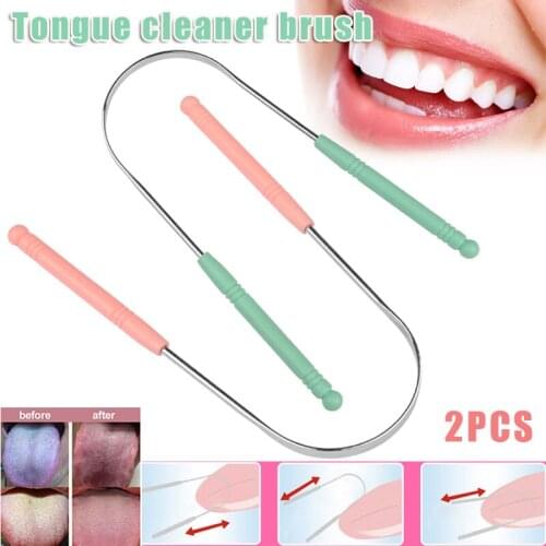2 Pcs Tongue Scraper Cleaner Stainless Steel Oral Cleaning Health Fresh Breath Tools @ME88