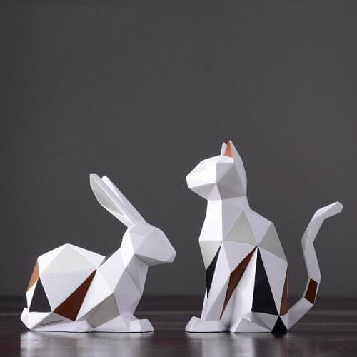 MODERN RESIN ORIGAMI RABBIT CAT STATUES ART SCULPTURE GEOMETRIC ANIMALS CRAFTS TV CABINET OFFICE GARDEN DECORATION R855